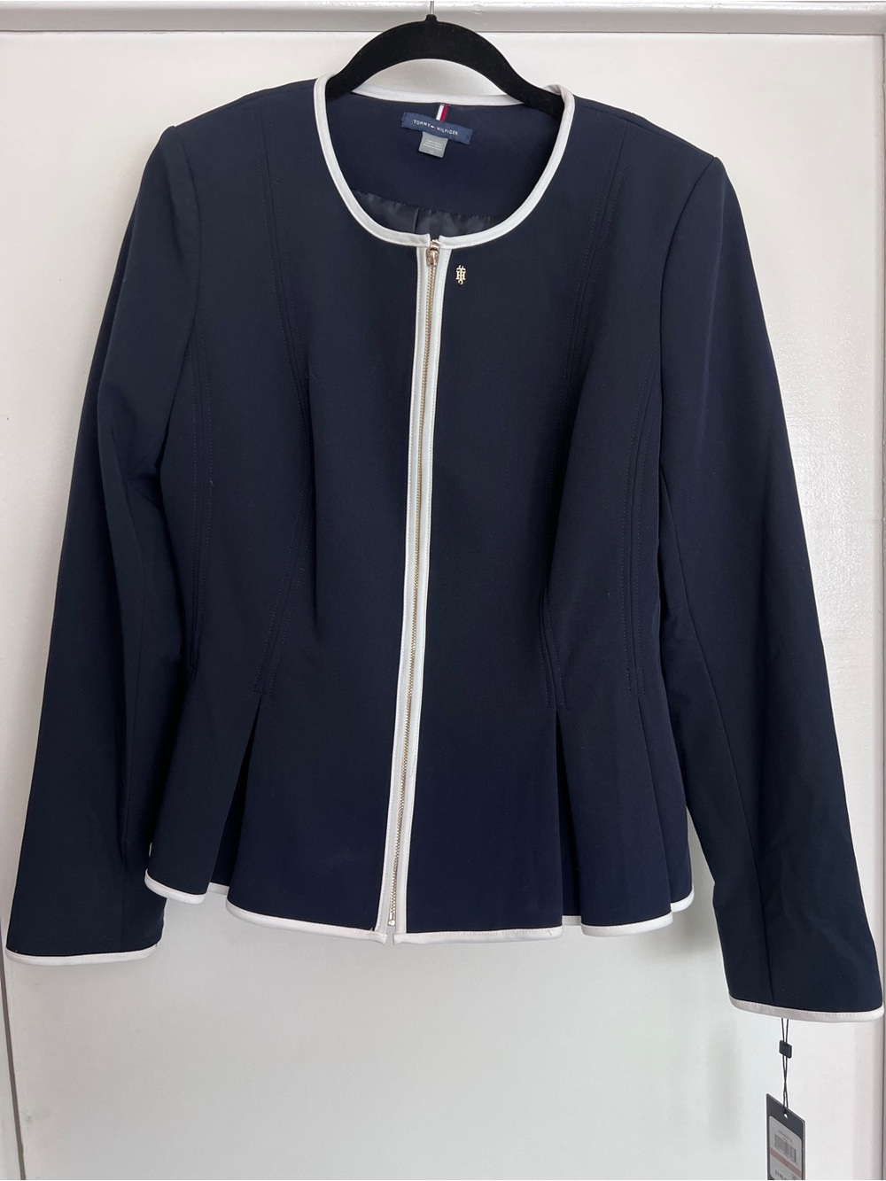 Tommy Hilfiger Navy Blazer with White Trim - piping.